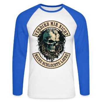 Ne gâche pas ma mauvaise humeur - T-shirt baseball manches longues Homme - blanc/bleu royal - Devant - Nik (191cm)