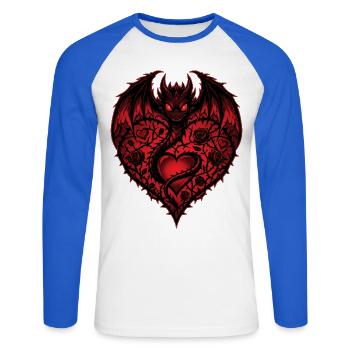 Cœur mignon amoureux romantique dragon rose amour - T-shirt baseball manches longues Homme - blanc/bleu royal - Devant - Nik (191cm)