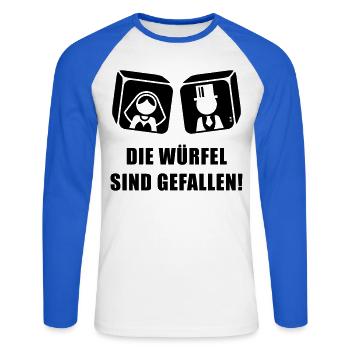 Les dés sont jetés! Enterrement de vie de garçon Mariée et marié B - T-shirt baseball manches longues Homme - blanc/bleu royal - Devant - Nik (191cm)