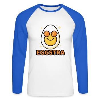 EGGSTRA Chill Mode Ei mit Sonnenbrille Ostern  - Unisex Baseballshirt langarm - Weiß/Royalblau - Vorne - Nik (191cm)