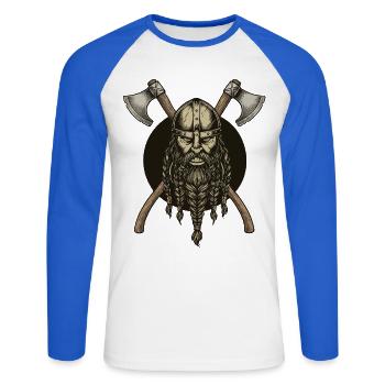 Viking Viking Legend Sailor Odin Raven Fighter - Unisex Long Sleeve Baseball T-Shirt - white/royal blue - Front - Nik (191cm)