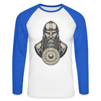 Viking Viking Legend Sailor Odin Raven Fighter - Unisex Long Sleeve Baseball T-Shirt - white/royal blue - Front - Nik (191cm)