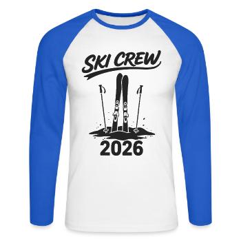 SKI CREW Winterurlaub und Apres Ski Outfit - Unisex Baseballshirt langarm - Weiß/Royalblau - Vorne - Nik (191cm)