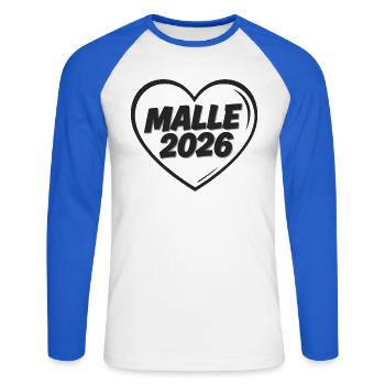 MALLE 2026 Fête en plein cœur - T-shirt baseball manches longues Homme - blanc/bleu royal - Devant - Nik (191cm)