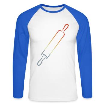 Vintage Nudelholz Skizze - Unisex Baseballshirt langarm - Weiß/Royalblau - Vorne - Nik (191cm)