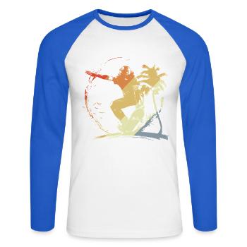 Style vintage graphique du skateboard - T-shirt baseball manches longues Homme - blanc/bleu royal - Devant - Nik (191cm)