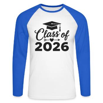 CLASS OF 2026 Graduates Graduation Studies - Unisex Long Sleeve Baseball T-Shirt - white/royal blue - Front - Nik (191cm)