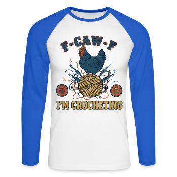 Lustiger Häkelliebhaber F caw F ich häkele Garn - Unisex Baseballshirt langarm - Weiß/Royalblau - Vorne - Nik (191cm)