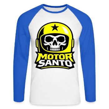 Motor Santo Skull Logo - Unisex Long Sleeve Baseball T-Shirt - white/royal blue - Front - Nik (191cm)