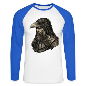Légende viking viking marin Odin Raven Fighter - T-shirt baseball manches longues Homme - blanc/bleu royal - Devant - Nik (191cm)