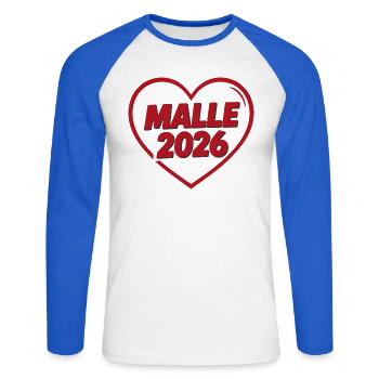 MALLE 2026 Fête en plein cœur - T-shirt baseball manches longues Homme - blanc/bleu royal - Devant - Nik (191cm)