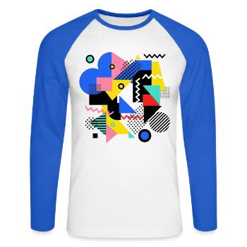 Pop Art de l’explosion géométrique des couleurs - T-shirt baseball manches longues Homme - blanc/bleu royal - Devant - Nik (191cm)