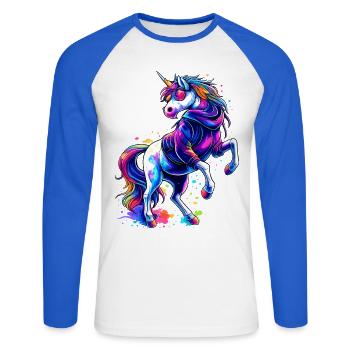 Rainbow Einhorn mit Hoodie & Sonnenbrille - Unisex Baseballshirt langarm - Weiß/Royalblau - Vorne - Nik (191cm)