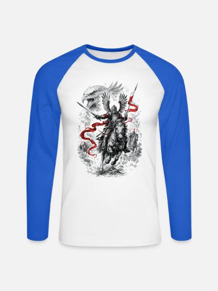 Polnischer Geflügelter Husarenkampfgeist - Unisex Baseballshirt langarm - Weiß/Royalblau