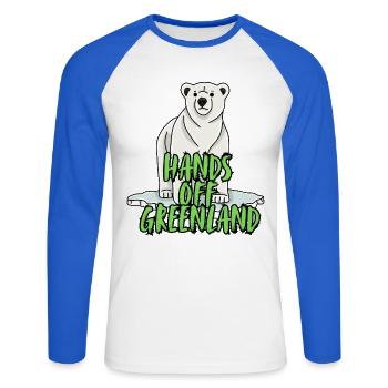 Pas touches au Groenland. - T-shirt baseball manches longues Homme - blanc/bleu royal - Devant - Nik (191cm)