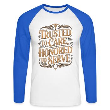 Nurse Practitioner Trusted To Care Primary Care - Unisex Baseballshirt langarm - Weiß/Royalblau - Vorne - Nik (191cm)