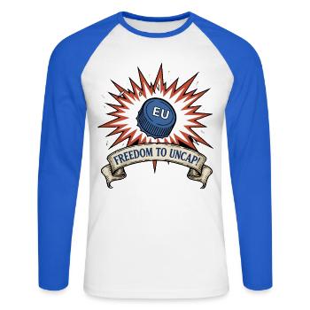 Freiheit für den Deckel - Weg mit dem Band - Unisex Baseballshirt langarm - Weiß/Royalblau - Vorne - Nik (191cm)