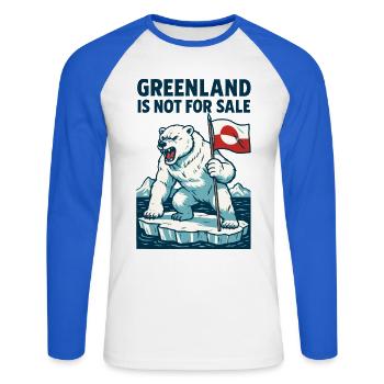 Greenland Is Not For Sale - Unisex Long Sleeve Baseball T-Shirt - white/royal blue - Front - Nik (191cm)