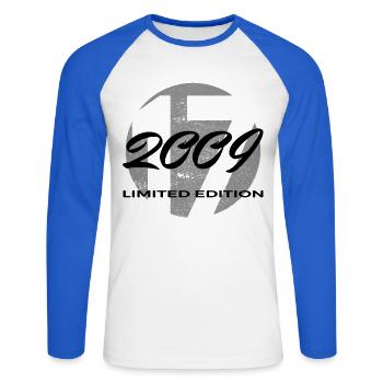 17. Geburtstag 2009 Jungen und Mädchen Geschenk - Unisex Baseballshirt langarm - Weiß/Royalblau - Vorne - Nik (191cm)
