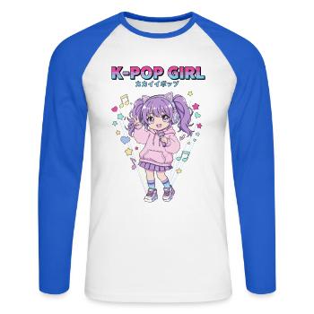 K-POP GIRL Anime Korean Music Cute Kpop Fans - Unisex Long Sleeve Baseball T-Shirt - white/royal blue - Front - Nik (191cm)