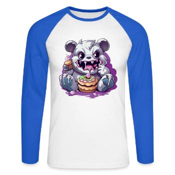 Monstre panda mignon avec des bonbons - T-shirt baseball manches longues Homme - blanc/bleu royal - Devant - Nik (191cm)