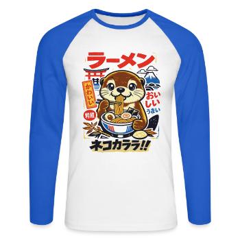 Kawaii Otter | Ramen | Noodle soup | Fast Food - Unisex Long Sleeve Baseball T-Shirt - white/royal blue - Front - Nik (191cm)