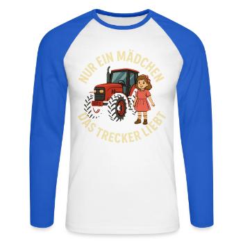 Juste une fille qui adore les tracteurs - T-shirt baseball manches longues Homme - blanc/bleu royal - Devant - Nik (191cm)