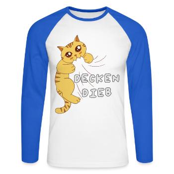Favorite Blanket Thief Official Sleep Shirt - Unisex Long Sleeve Baseball T-Shirt - white/royal blue - Front - Nik (191cm)