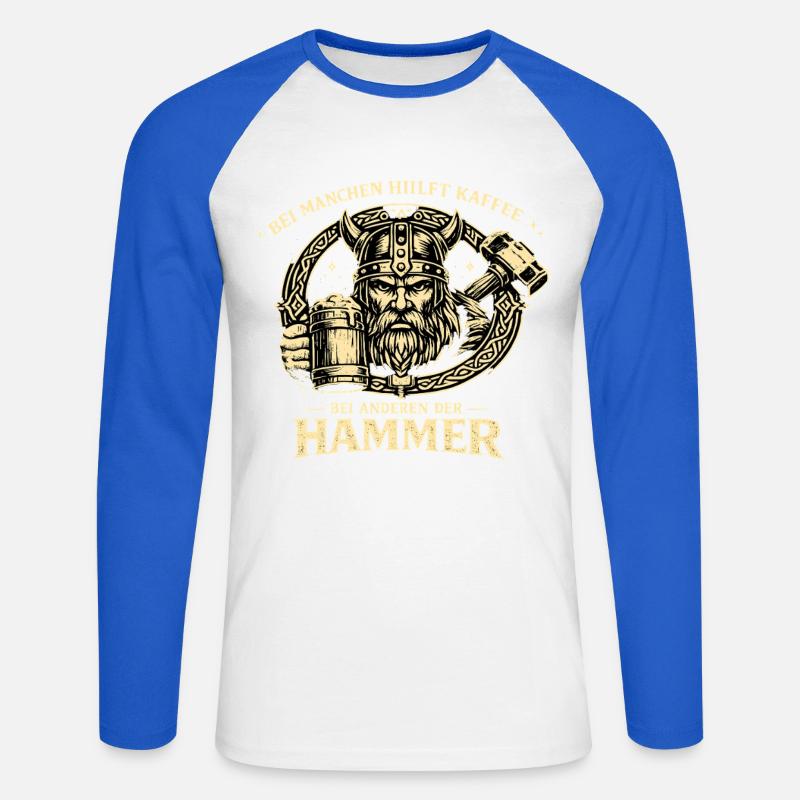 Kaffee hilft? Sonst der Hammer | Wikinger - Unisex Baseballshirt langarm - Weiß/Royalblau