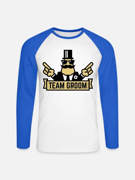 Team Groom (Pointing Stag Night Bachelor Party 3C) - Unisex Long Sleeve Baseball T-Shirt - white/royal blue