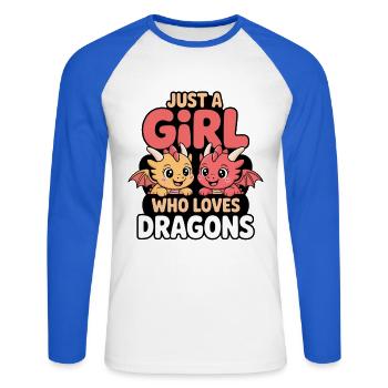 Nur ein Mädchen welches Drachen liebt - Unisex Baseballshirt langarm - Weiß/Royalblau - Vorne - Nik (191cm)