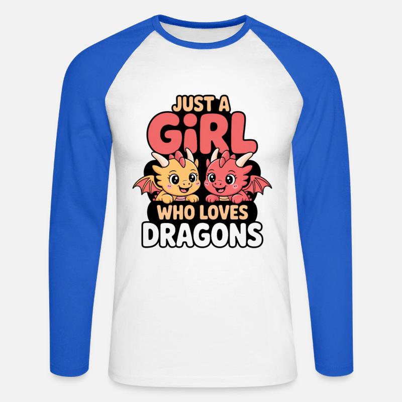 Nur ein Mädchen welches Drachen liebt - Unisex Baseballshirt langarm - Weiß/Royalblau