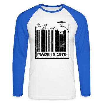 Millésime 1976 - T-shirt baseball manches longues Homme - blanc/bleu royal - Devant - Nik (191cm)