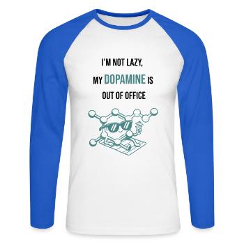 Dopamine Neon Fusion - I`m Not Lazy My Dopamine - Unisex Baseballshirt langarm - Weiß/Royalblau - Vorne - Nik (191cm)
