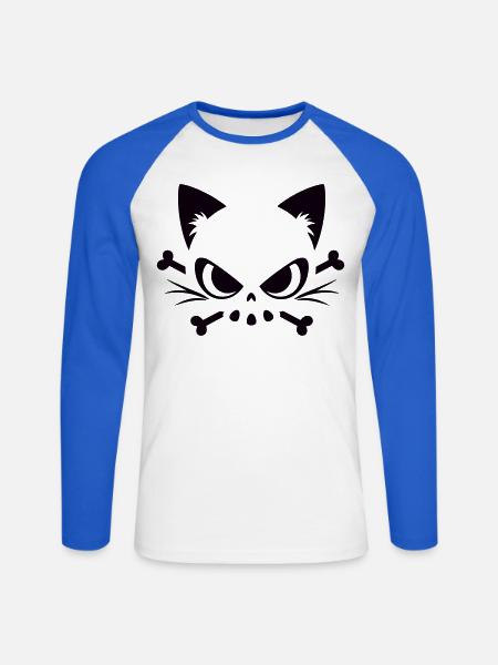 Cats Skull | Minimal Skull & Bones motif - Unisex Long Sleeve Baseball T-Shirt - white/royal blue