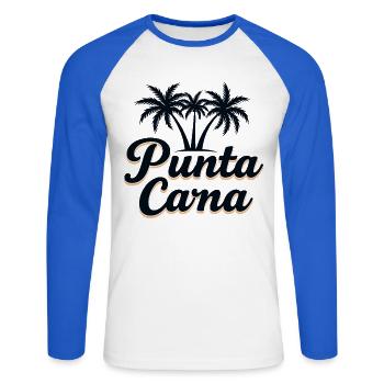 Punta Cana Karibik Urlaub mit Palmen - Unisex Baseballshirt langarm - Weiß/Royalblau - Vorne - Nik (191cm)