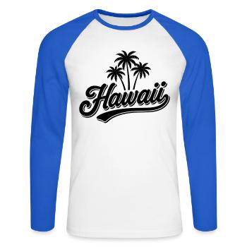 Hawaii Summer Vibes with Palm Trees and Sea - Unisex Long Sleeve Baseball T-Shirt - white/royal blue - Front - Nik (191cm)