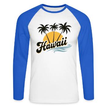 Hawaii Summer Vibes with Palm Trees and Sea - Unisex Long Sleeve Baseball T-Shirt - white/royal blue - Front - Nik (191cm)