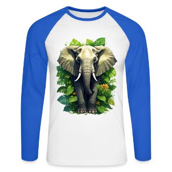 Un éléphant dans la jungle - T-shirt baseball manches longues Homme - blanc/bleu royal - Devant - Nik (191cm)