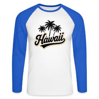 Hawaii Summer Vibes with Palm Trees and Sea - Unisex Long Sleeve Baseball T-Shirt - white/royal blue - Front - Nik (191cm)