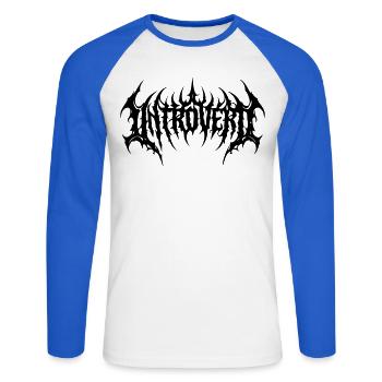 introvertiert - Unisex Baseballshirt langarm - Weiß/Royalblau - Vorne - Nik (191cm)