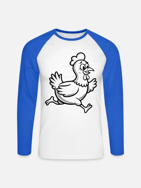 Lustiges Huhn Henne Hahn Gockel Rennen Laufen  - Unisex Baseballshirt langarm - Weiß/Royalblau