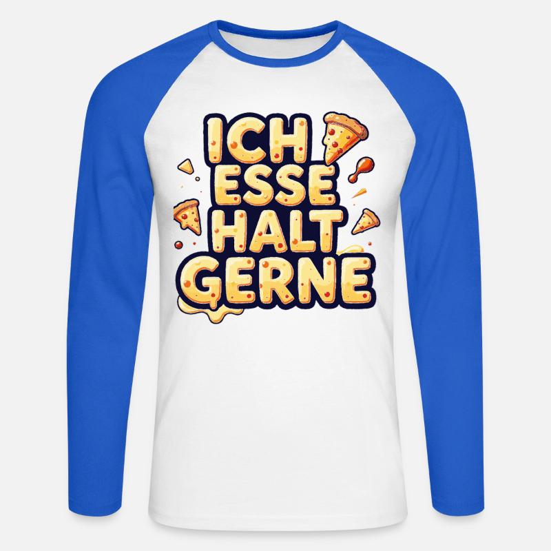 Ich esse halt gerne Pizza - Unisex Baseballshirt langarm - Weiß/Royalblau
