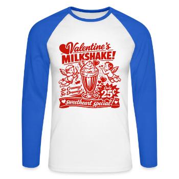 Milkshake de la Saint-Valentin des années 50 pour amoureux - T-shirt baseball manches longues Homme - blanc/bleu royal - Devant - Nik (191cm)
