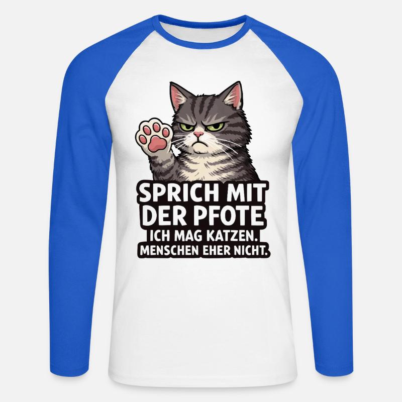 Sprich mit der Pfote – Grumpy Katze - Unisex Baseballshirt langarm - Weiß/Royalblau