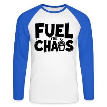 Fuel the Chaos Coffee Saying for Rebels - Unisex Long Sleeve Baseball T-Shirt - white/royal blue - Front - Nik (191cm)