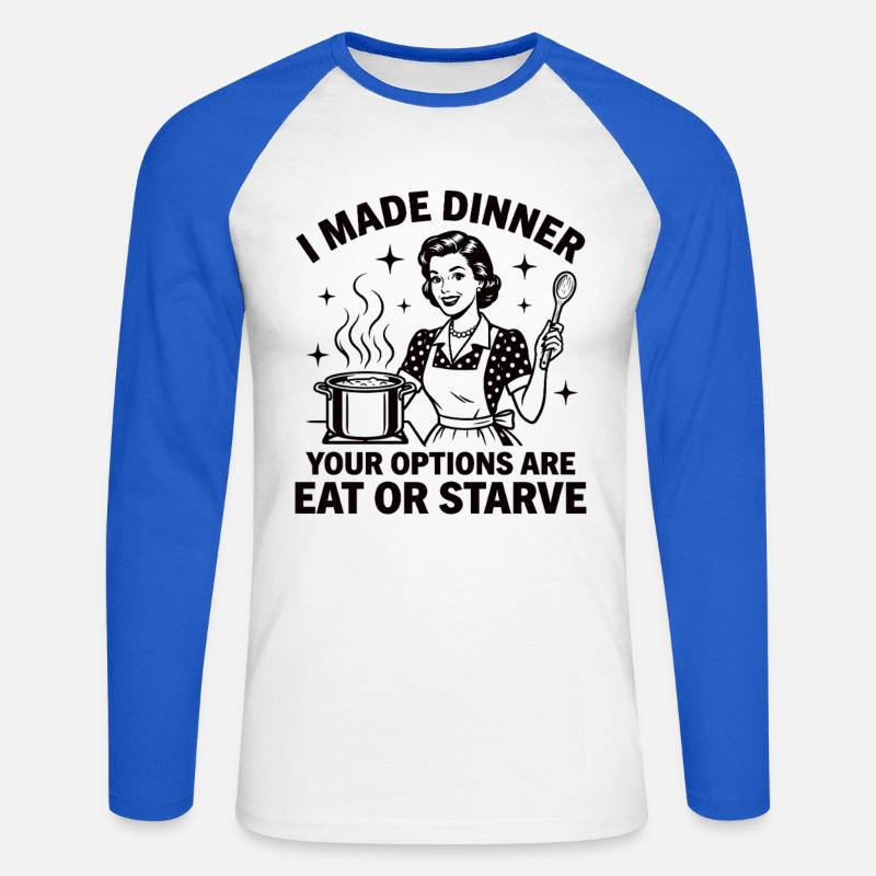 Küchen-Chef: Friss oder stirb! - Unisex Baseballshirt langarm - Weiß/Royalblau