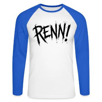Renn! - Unisex Baseballshirt langarm - Weiß/Royalblau - Vorne - Nik (191cm)