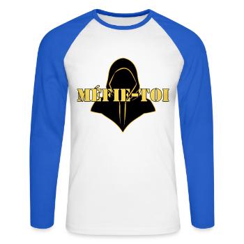 MÉFIE-TOI. - T-shirt baseball manches longues Homme - blanc/bleu royal - Devant - Nik (191cm)