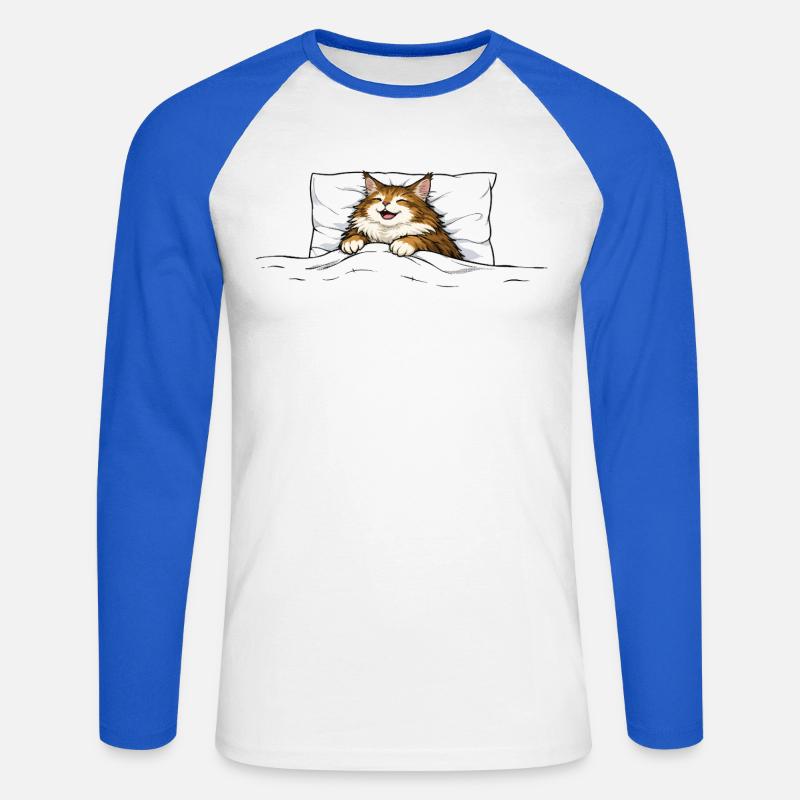 Sovande katt – Söt kramdjursdesign - Långärmad basebolltröja herr - vit/kungsblå